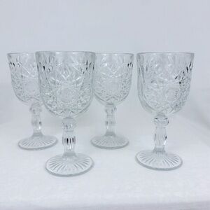 Set of 4 Vintage Libbey HOBSTAR Star of David Water Wine Goblets Glasses 7 1/4"